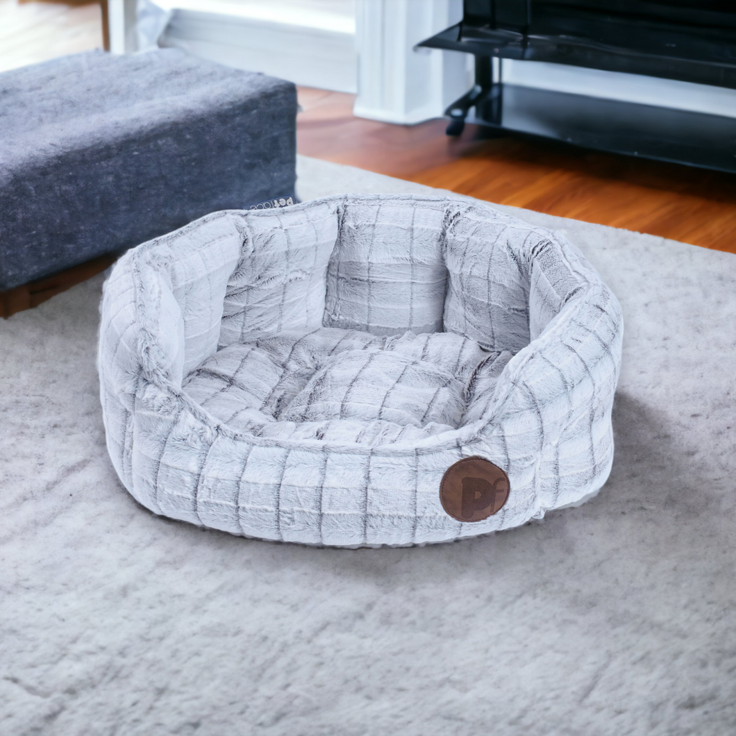 White Plush Oval Dog Bed