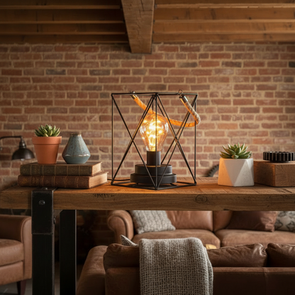 Black Square Metal Frame Lantern Battery Operated with Amber LED Bulb