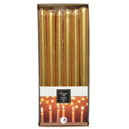 Pack of 12 Metallic Gold Wax Dinner Candles