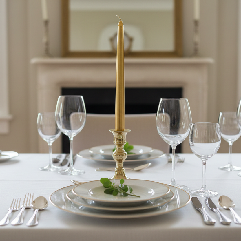 Pack of 12 Metallic Gold Wax Dinner Candles
