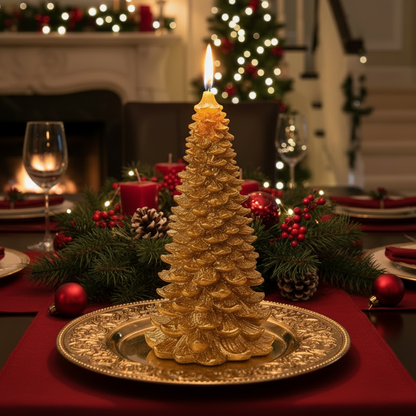 Metallic Gold Christmas Tree Candle 31cm
