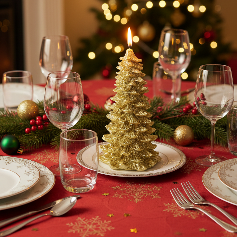 Metallic Gold Christmas Tree Candle 21cm