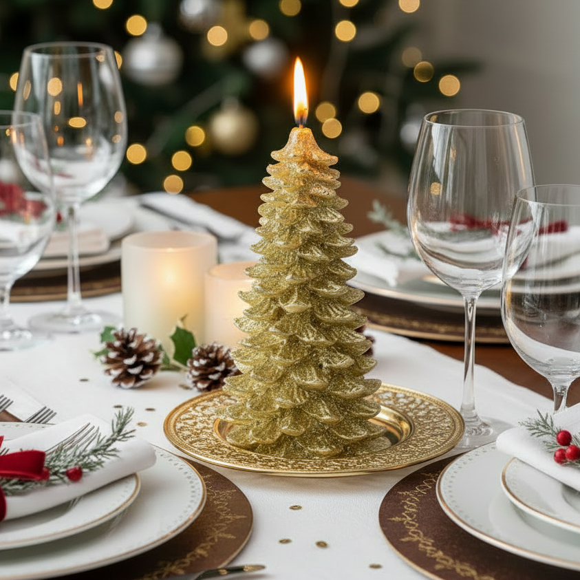 Metallic Gold Christmas Tree Candle 16.5cm