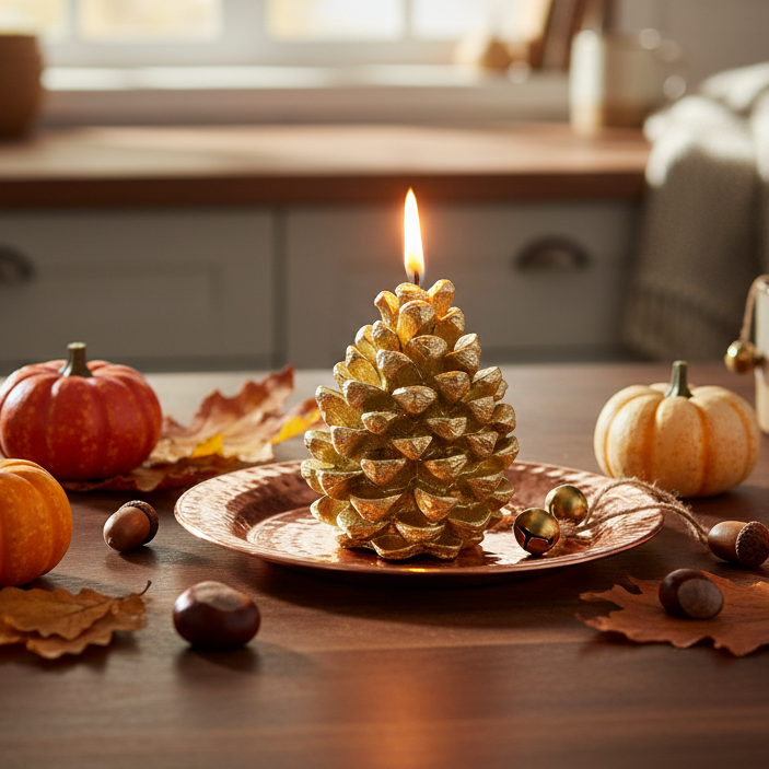 Metallic Gold Pinecone Wax Candle 9cm