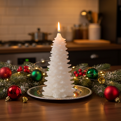Metallic Winter White Christmas Tree Candle 21cm