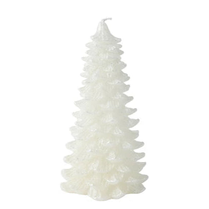 Metallic Winter White Christmas Tree Candle 21cm