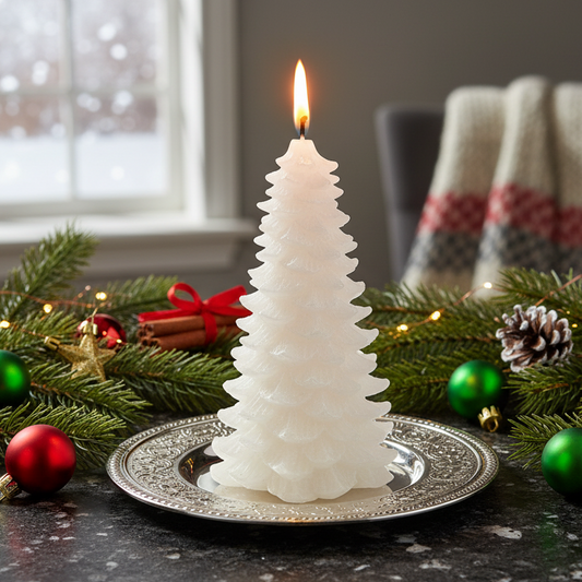 Metallic Winter White Christmas Tree Candle 16.5cm