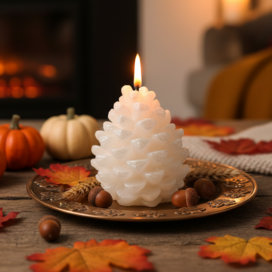 Metallic Winter White Pinecone Wax Candle 9cm