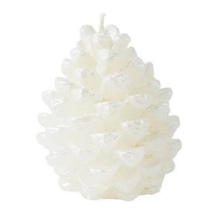 Metallic Winter White Pinecone Wax Candle 9cm