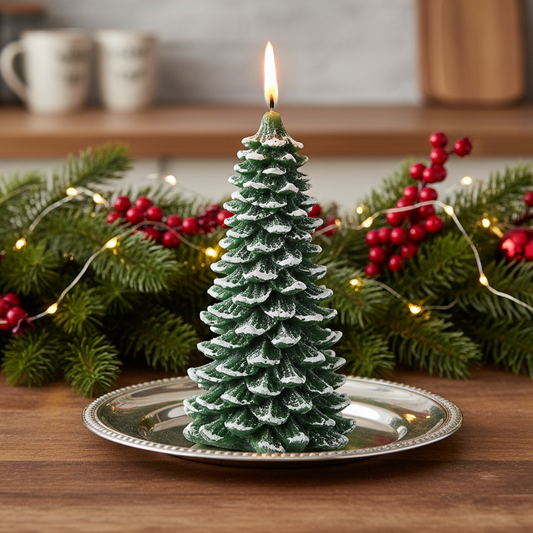 Green Snowy Christmas Tree Candle 16.5cm