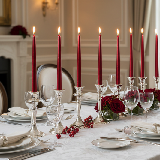 Pack of 12 Metallic Red Wax Dinner Candles