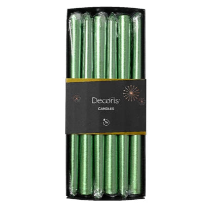Pack of 12 Metallic Green Wax Dinner Candles
