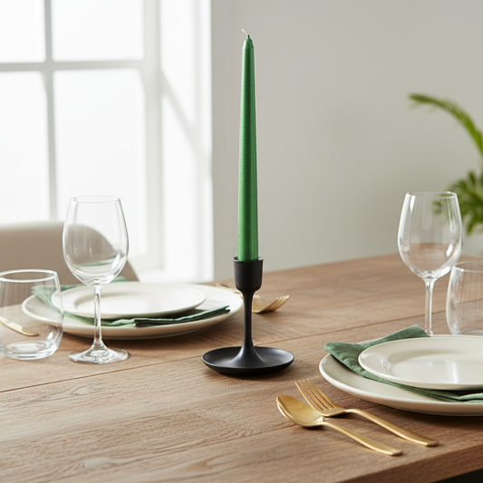 Green candle on a white background