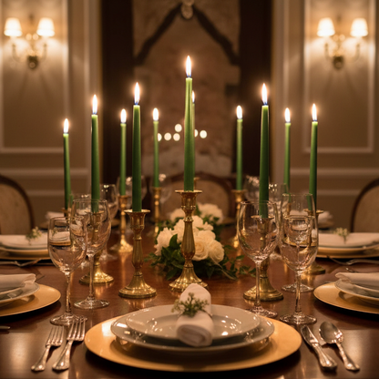 Pack of 12 Metallic Green Wax Dinner Candles
