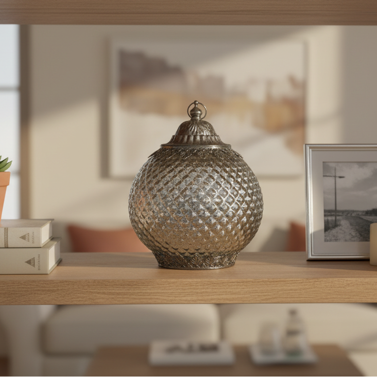 Antique Silver Moroccan Style LED Lantern