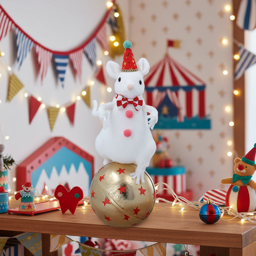 Gisela Graham Circus Mouse on Ball Ornament