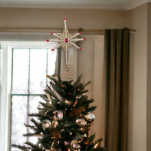 Load image into Gallery viewer, Christmas Gold Star with Beading and Red Jewel Tree Topper
