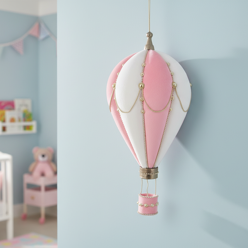 Pink and White Hot Air Balloon Wall Plaque Decoration