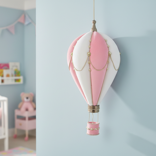 Pink and White Hot Air Balloon Wall Plaque Decoration