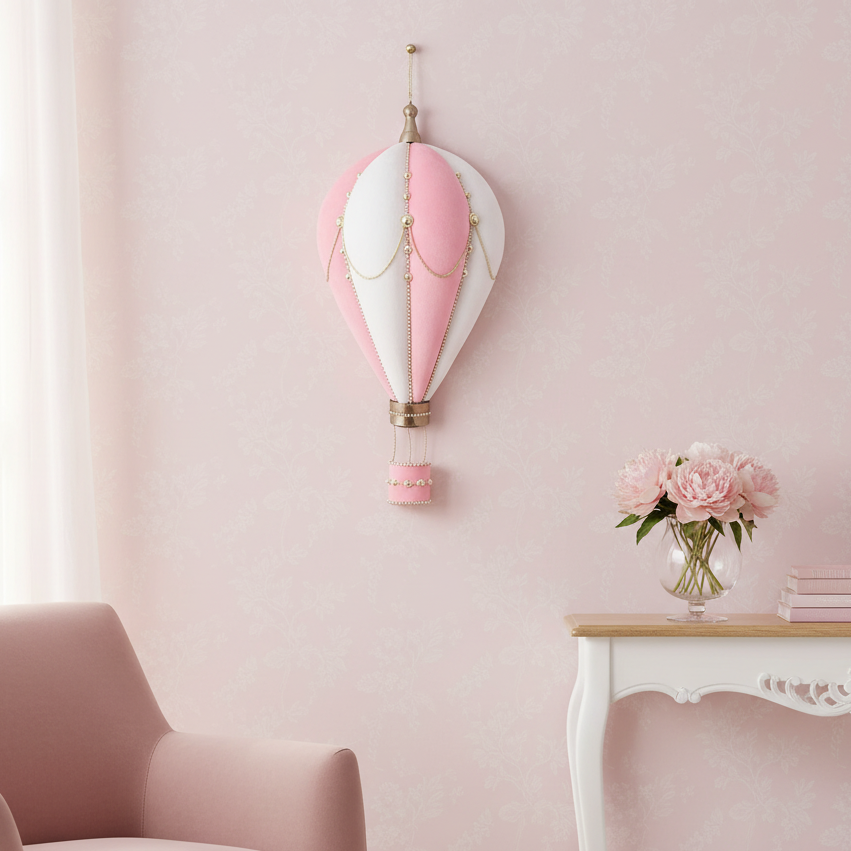 Pink and White Hot Air Balloon Wall Plaque Decoration