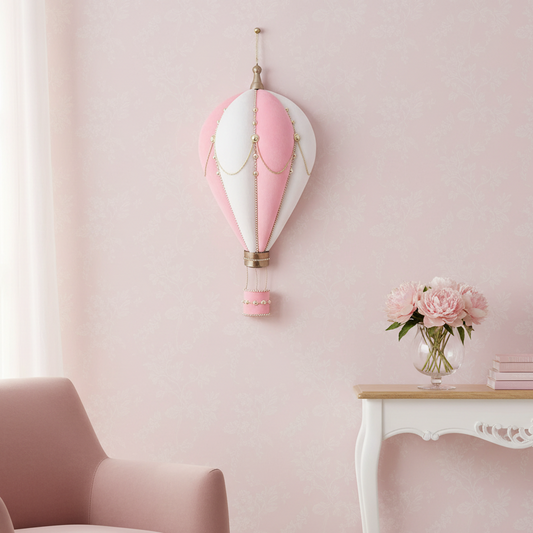 Pink and White Hot Air Balloon Wall Plaque Decoration