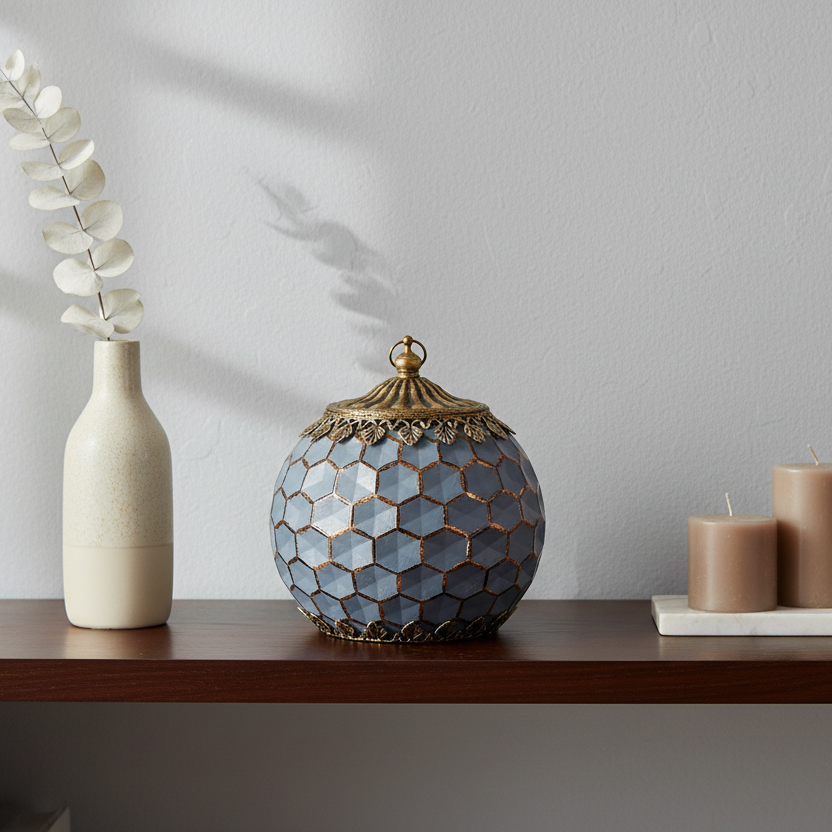 Grey Geometric Pattern LED Lantern