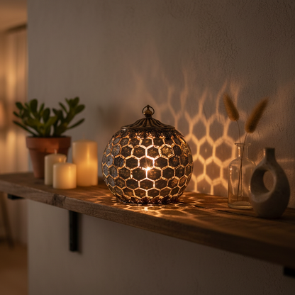 Grey Geometric Pattern LED Lantern