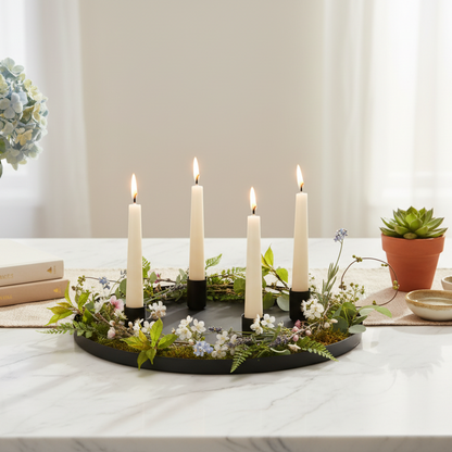 Black 4 Candle Holder Circle Dish