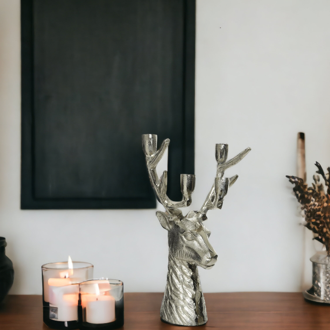Aluminium Stag Head Candle Holder 35cm