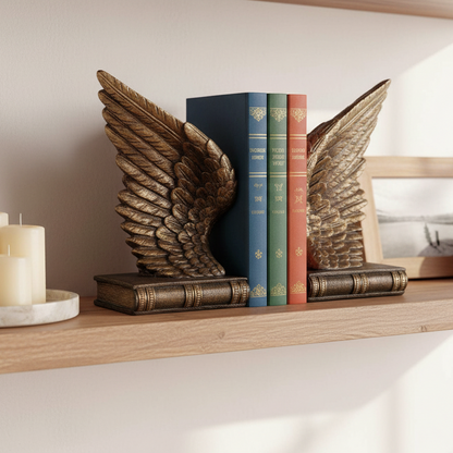 Vintage Style Gold Angel Wing Bookends