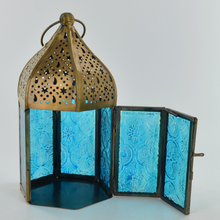 Load image into Gallery viewer, Moroccan Style Blue Set Of 2 Small Lanterns
