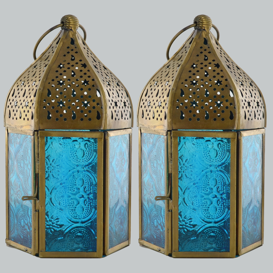 Moroccan Style Blue Set Of 2 Small Lanterns