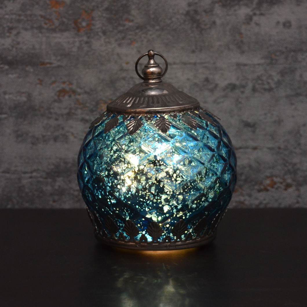 Small Blue Glass LED Lantern