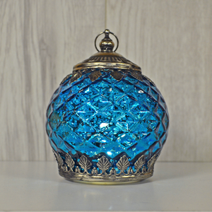 Small Blue Glass LED Lantern