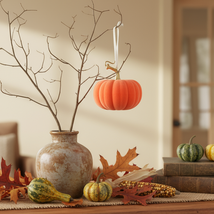 Orange Velvet Hanging Pumpkin Decoration