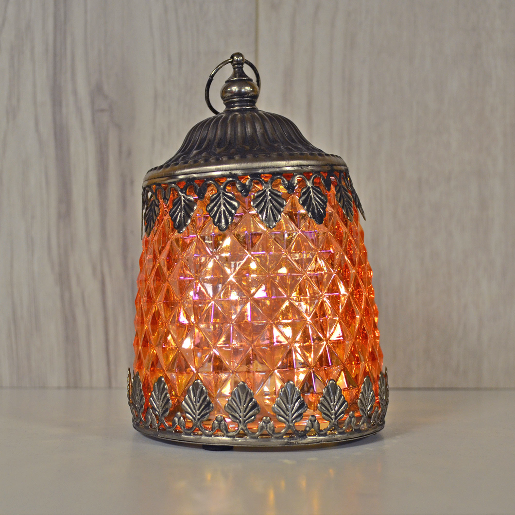 Small Vintage Style Smokey Pink LED Lantern