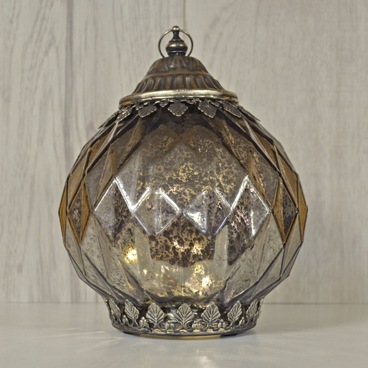 Grey Geometric Vintage Style LED Lantern