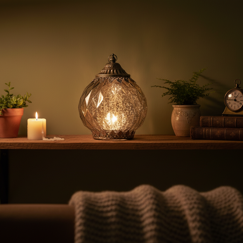 Grey Geometric Vintage Style LED Lantern