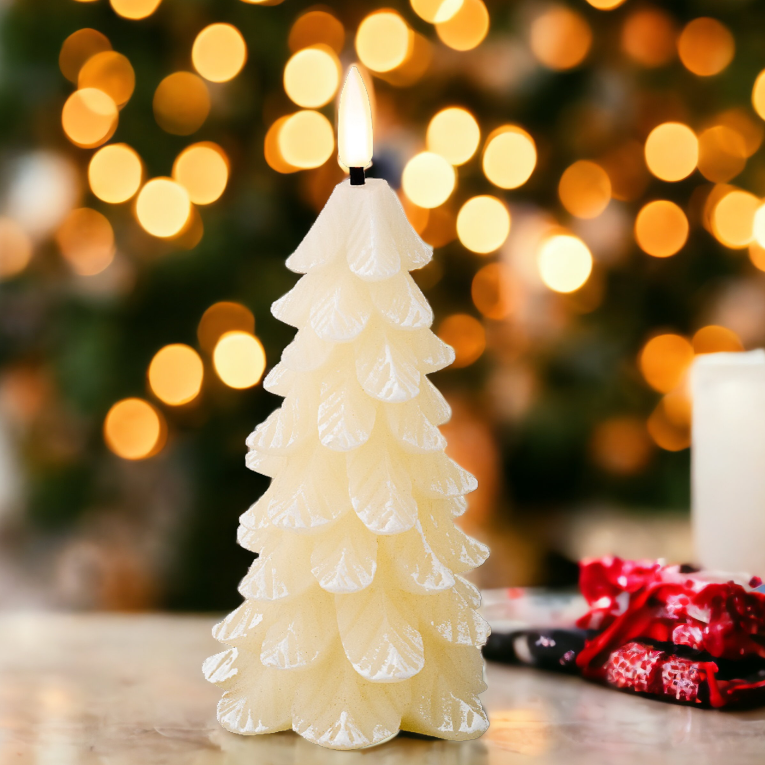 Cream Christmas Tree Candle LED 16.5cm Starlolly