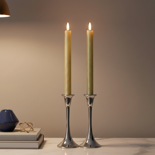 Set of 2 LED Wick Rustic Gold Dinner Candles 24cm