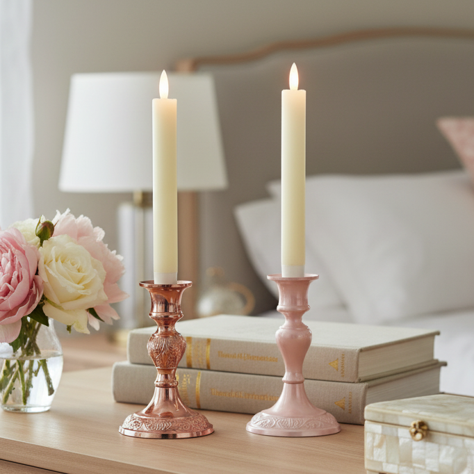 Set of 2 Cream LED Wick Wave Top Dinner Candle 20cm