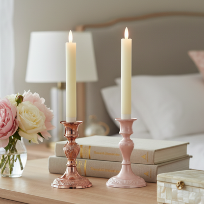 Set of 2 Cream LED Wick Wave Top Dinner Candle 20cm