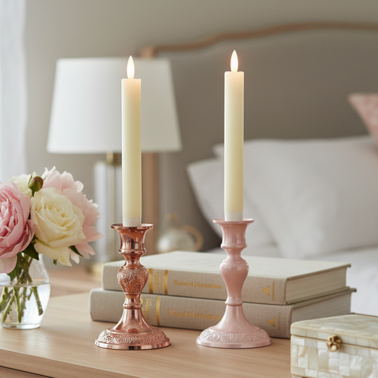Set of 2 Cream LED Wick Wave Top Dinner Candle 20cm