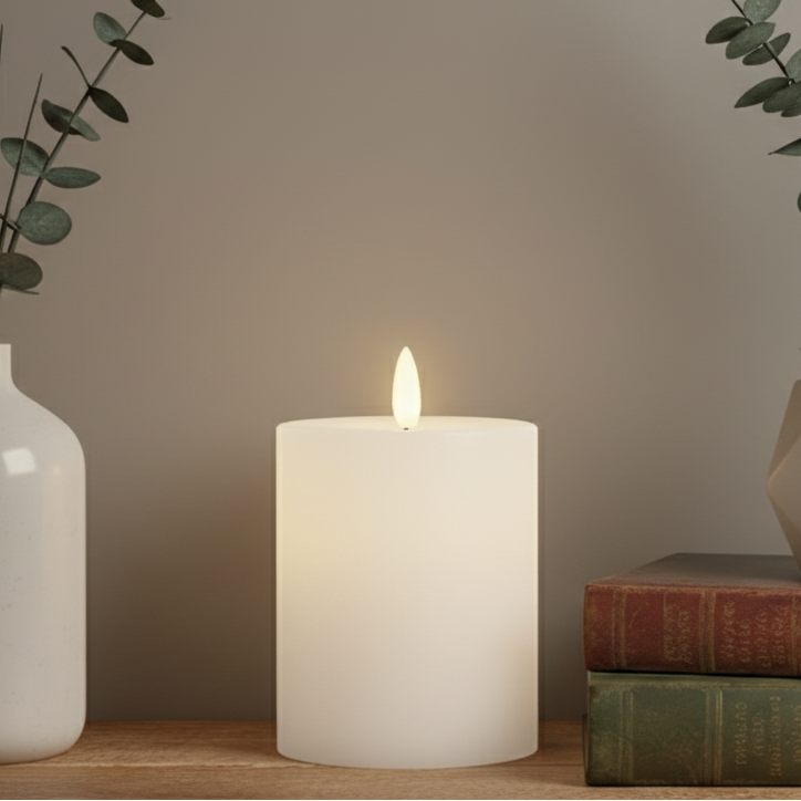 White LED Wick Flat Top Wax Candle 11.2cm x 7cm