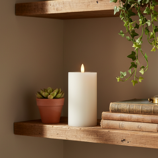 White LED Wick Flat Top Wax Candle 15cm x 7cm