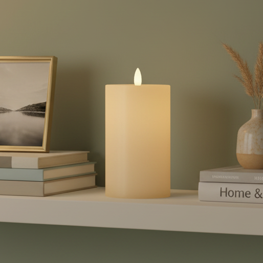 Cream LED Wick Flat Top Wax Candle 15cm x 7cm