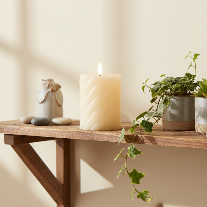 Cream LED Wick Twisted Wax Candle with Melted Top 12.3cm x 7.5cm