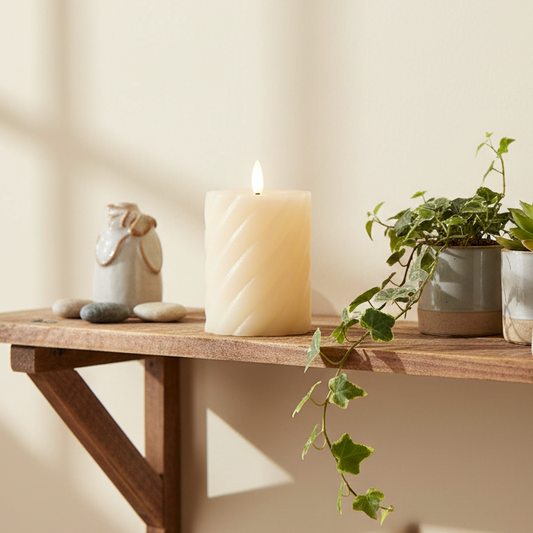 Cream LED Wick Twisted Wax Candle with Melted Top 12.3cm x 7.5cm