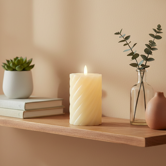 Cream LED Wick Twisted Wax Candle with Melted Top 14.8cm x 7.5cm