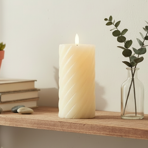 Cream LED Wick Twisted Wax Candle with Melted Top 17.3cm x 7.5cm